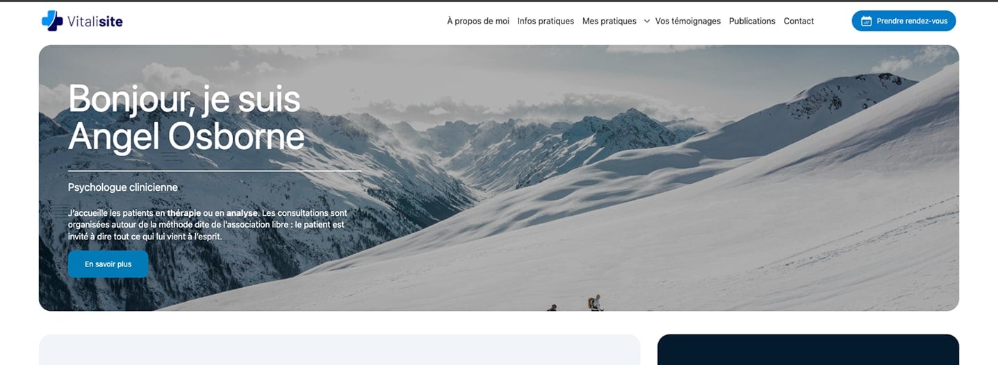 Aperçu du thème WordPress Vitalisite pour professionnels de santé - Interface moderne et professionnelle